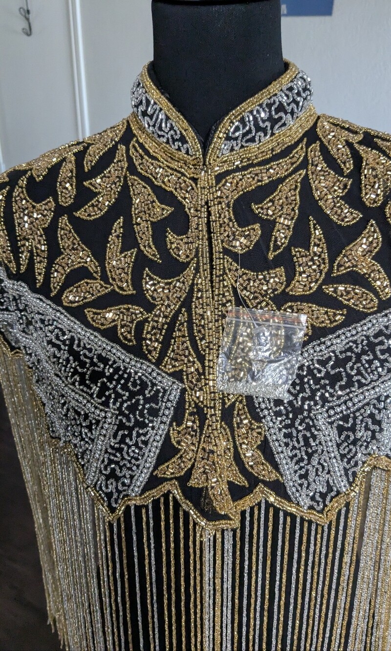 Embellished Black and Gold Beaded Shawl - Brand Unknown